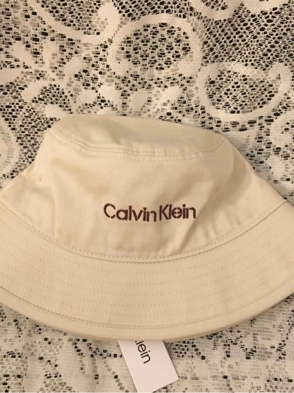 NWT Calvin Klein Bucket Hat with Brown Logo Embroidery